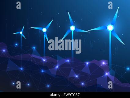 Renewable energy technology obtained from wind turbines is wind energy that produces electricity into the home. industrial factory It is clean energy Stock Vector