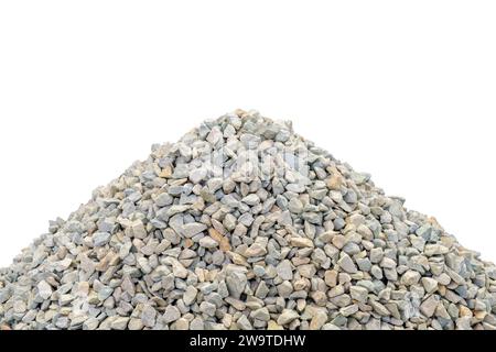 Crushed stones of the valuable mineral zeolite. Small pebble fragments are piled in a cone-shaped heap. Isolated. Stock Photo
