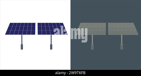 Solar Panel Concept. line Blueprint Wire-frame style. Stock Vector