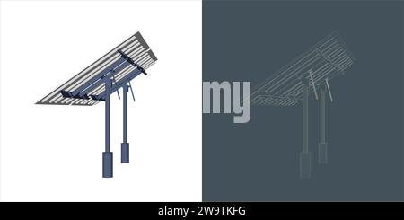 Solar Panel Concept. line Blueprint Wire-frame style. Stock Vector