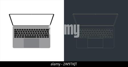 Vector modern Laptop frameless with blank screen isolated on transparent background line art for mock up and wallpaper Stock Vector