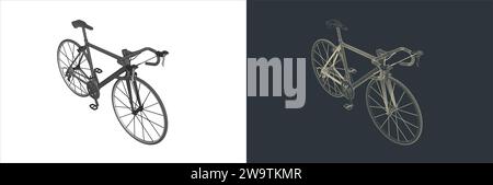 Vector Roadbike - Bicycle Technical Illustration line art on the blueprint Stock Vector