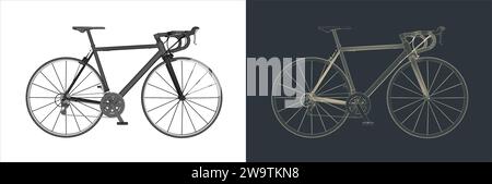 Vector Roadbike - Bicycle Technical Illustration line art on the blueprint Stock Vector