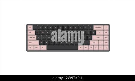 Vector Mechanical keyboard gaming with retro vintage PBT keycaps 68% layout with isolated transparent background illustration Stock Vector
