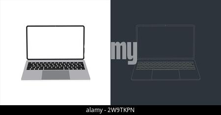 Vector modern Laptop frameless with blank screen isolated on transparent background line art for mock up and wallpaper Stock Vector
