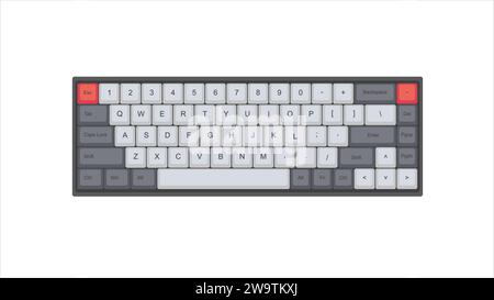 Vector Mechanical keyboard gaming with retro vintage PBT keycaps 68% layout with isolated transparent background illustration Stock Vector