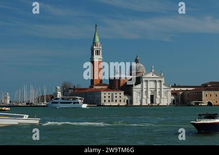 View From Canale Grande To The Basilica San Giorgio Maggiore And Its Campanile In Venice Italy On A Wonderful Spring Day With A Few Clouds In The Blue Stock Photo