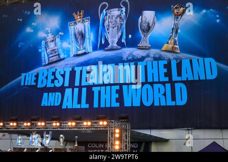 Manchester, UK. 30th Dec, 2023. City display their five trophies ahead of the Premier League match Manchester City vs Sheffield United at Etihad Stadium, Manchester, United Kingdom, 30th December 2023 (Photo by Conor Molloy/News Images) Credit: News Images LTD/Alamy Live News Stock Photo