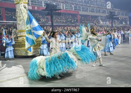 Rio de Janeiro, Brazil, February 19, 2023. Parade of the samba schools of the special group, during the carnival in the city of Rio de Janeiro. Stock Photo