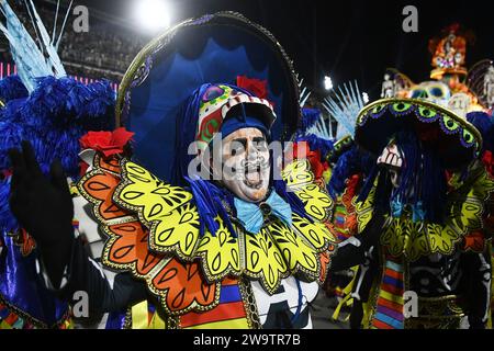 Rio de Janeiro, Brazil, February 19, 2023. Parade of the samba schools of the special group, during the carnival in the city of Rio de Janeiro. Stock Photo
