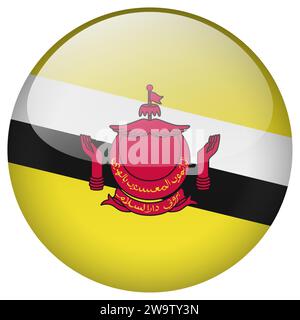 Brunei flag button. Brunei circle flag button isolated on white background Stock Vector