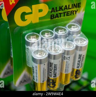 Voronezh - Russia, December 25, 2022: GP alkaline battery packaging Stock Photo