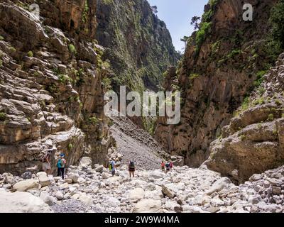 People trekking at the Samaria Gorge, Chania Region, Crete, Greece Stock Photo