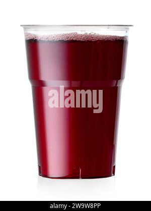 red grape juice in plastic take away cup isolated on white background Stock Photo
