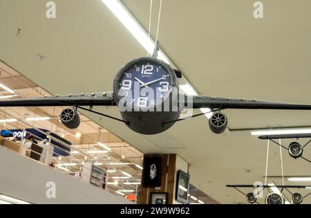 Voronezh - Russia, December 25, 2022: Decorative clock in the form of an airplane Stock Photo