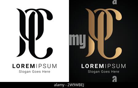 Luxury Initial CP or PC Monogram Text Letter Logo Design Stock Vector