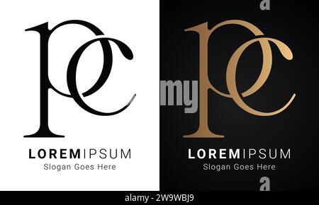 Luxury Initial CP or PC Monogram Text Letter Logo Design Stock Vector