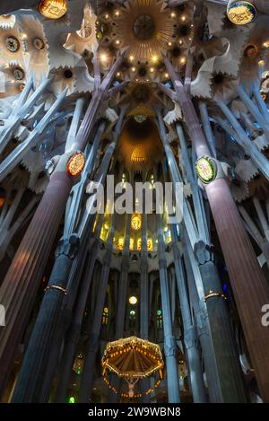 Barcelona, Spain - November 30, 2023: Interior of the Sagrada Familia or Church of the Holy Family, Catholic church designed by Catalan architect Anto Stock Photo