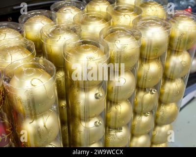 Voronezh - Russia, December 25, 2022: Several packages with Christmas balls Stock Photo