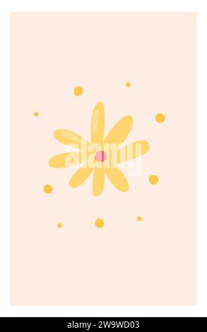 Floral pastel background postcard in doodle style. Cool trendy yellow flower. Stock Vector