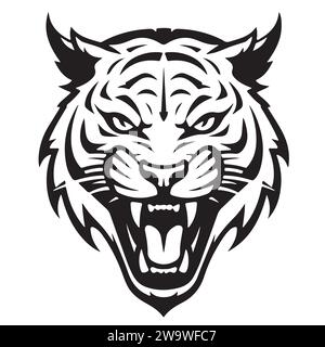 Angry Tiger growling sketch hand drawn in doodle style Vector illustration Logo Stock Vector