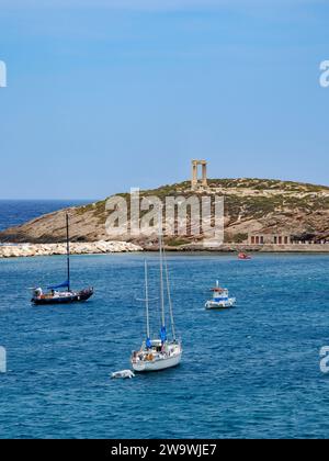 View towards Temple of Apollo, Chora, Naxos City, Naxos Island, Cyclades, Greece Stock Photo