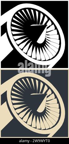 Stylized vector illustration of sketches of jet engine close-up Stock Vector