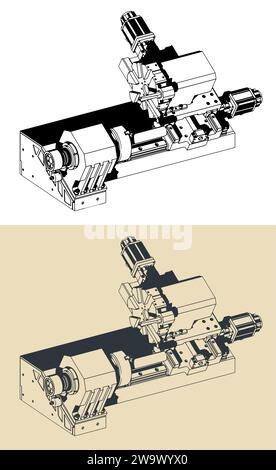 Stylized vector illustration of CNC lathe machine Stock Vector