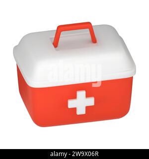 3D vector realistic closed red first aid kit, emergency box. Medical, hospital, doctor care bag. Symbol of safety, urgency help. Vector illustration i Stock Vector