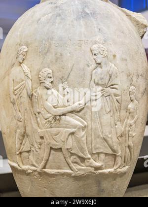 Relief at the Archaeological Museum, interior, Pythagoreio, Samos Island, North Aegean, Greece Stock Photo