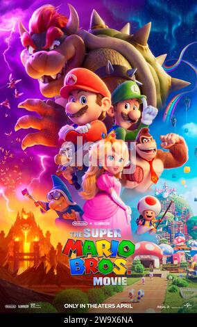 The Super Mario Bros. Movie (2023) directed by Aaron Horvath, Michael Jelenic and Pierre Leduc and starring Chris Pratt, Anya Taylor-Joy and Charlie Day. A plumber named Mario travels through an underground labyrinth with his brother Luigi, trying to save a captured princess. US one sheet poster ***EDITORIAL USE ONLY***. Credit: BFA / Universal Pictures Stock Photo