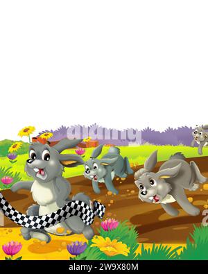 cartoon scene with rabbit on a farm having fun on white background ...