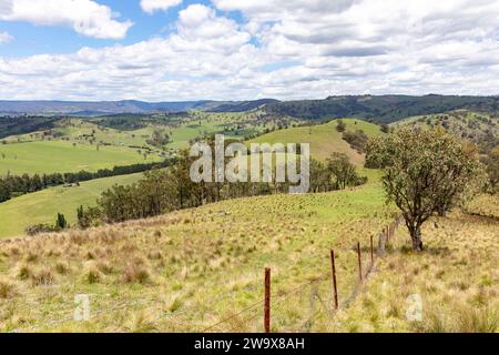 Australian landscape countryside in central west New South Wales, farming land views of Blue Mountains range,NSW,Australia Stock Photo