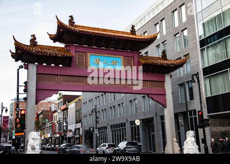 Gate on the south side of Chinatown on St. Laurent in Montreal, Quebec, Canada Stock Photo