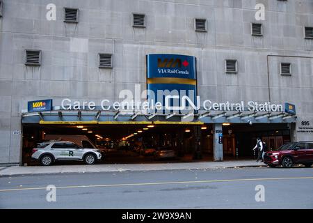 VIA Rail Central Station sign in downtown Montreal, Quebec, Canada Stock Photo