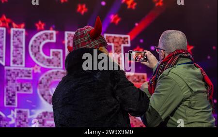 Edinburgh, Scotland, UK, 30 December 2023, Edinburgh Hogmanay: The New Year celebrations continue with the Night Afore Disco Party at Ross Bandstand with host DJ Ewen Cameron from Greatest Hits Radio. Credit Sally Anderson/Alamy Live News Stock Photo