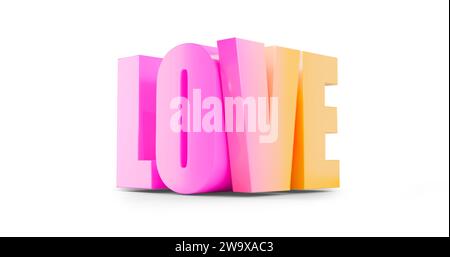 Volumetric word Love gradient from pink to yellow isolate on a white background. Symbol of Valentine's Day. 3D render. Stock Photo