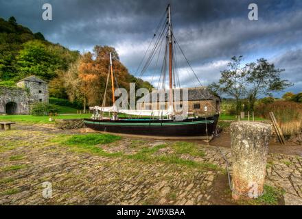 The Shamrock sailing ketch built in 1899 for cargo work on the river Tamar and the South West of England. Now based at Cotehele Quay in Devon, England. Stock Photo