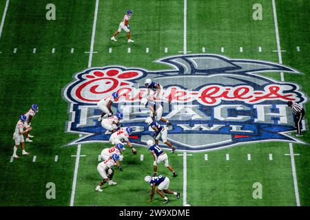 Atlanta, GA, USA. 30th Dec, 2023. Mississippi lines up against Penn State in the 2023 Chick-fil-a Peach Bowl at Mercedes-Benz Stadium in Atlanta, GA. (Scott Kinser/CSM). Credit: csm/Alamy Live News Stock Photo