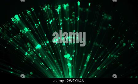 black and green abstract background of fiber optic cables Stock Photo