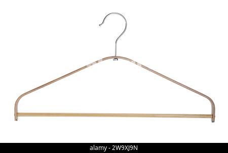 One empty wooden hanger isolated on white Stock Photo