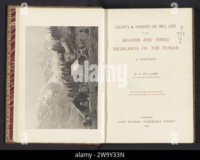 Lights and shades of hill life in the Afghan and Hindu highlands of the Punjab, Frederick Saint John Gore, 1895 book  London paper. cardboard. linen (material) Printing / Collotype / Moiré Marbled Paper Stock Photo