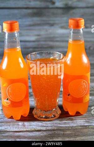 Cairo, Egypt, December 25 2023: Spiro Spathis mandarin orange soda ...