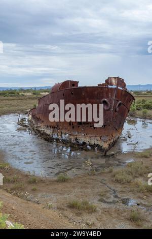 Port Adelaide, South Australia, Australia - February 10, 2018: The corroding shell of the Excelsior (1897 - 1945) sits in the Mutton Cove Conservation Stock Photo