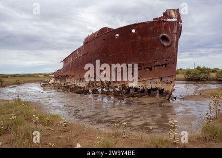Port Adelaide, South Australia, Australia - February 10, 2018: The corroding shell of the Excelsior (1897 - 1945) sits in the Mutton Cove Conservation Stock Photo