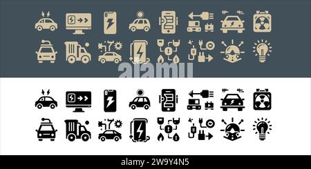 vector Electric vehicle. car icon set with charger station and battery Stock Vector