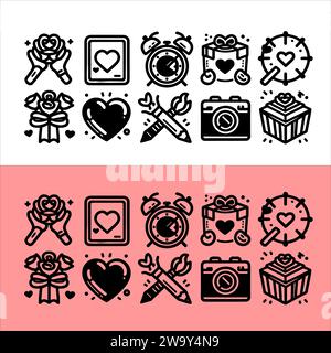 Vector Valentine day doodle set isolated on pink and transparent background Stock Vector