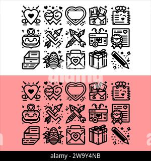 Vector Valentine day doodle set isolated on pink and transparent background Stock Vector