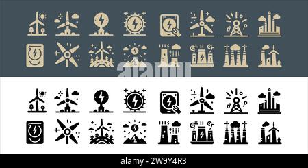 Windmill vector renewable energy, alternative sources energy and eco friendly set icons with transparent background Stock Vector