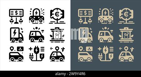 vector Electric vehicle. car icon set with charger station and battery Stock Vector